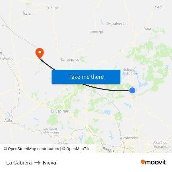 La Cabrera to Nieva map