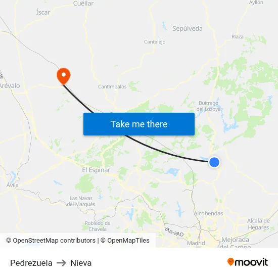 Pedrezuela to Nieva map
