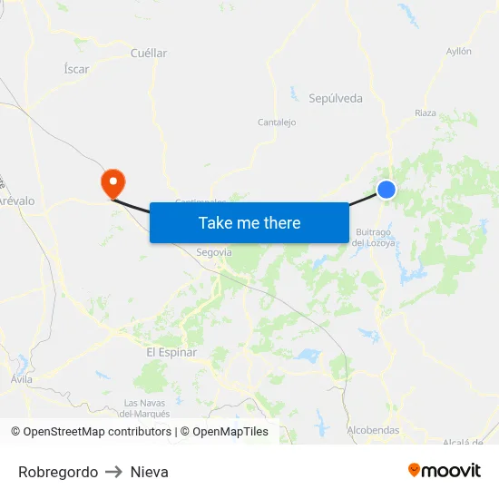 Robregordo to Nieva map