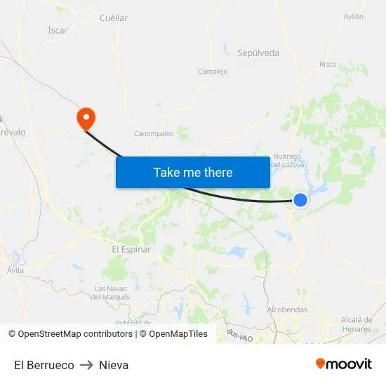 El Berrueco to Nieva map