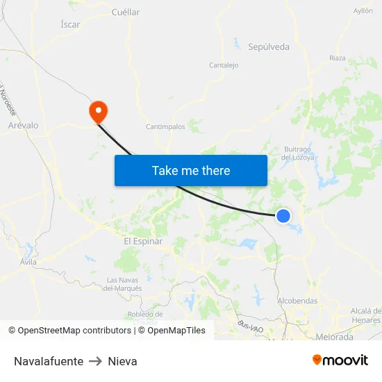 Navalafuente to Nieva map