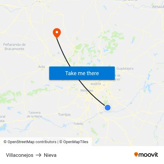 Villaconejos to Nieva map