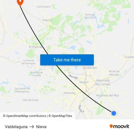 Valdelaguna to Nieva map