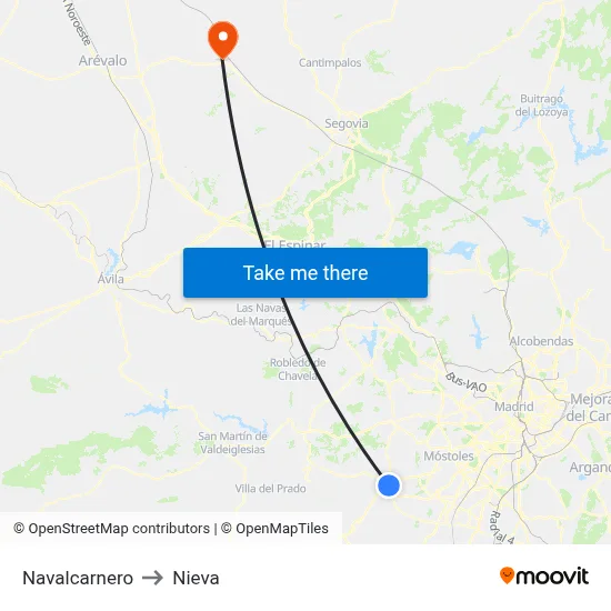 Navalcarnero to Nieva map