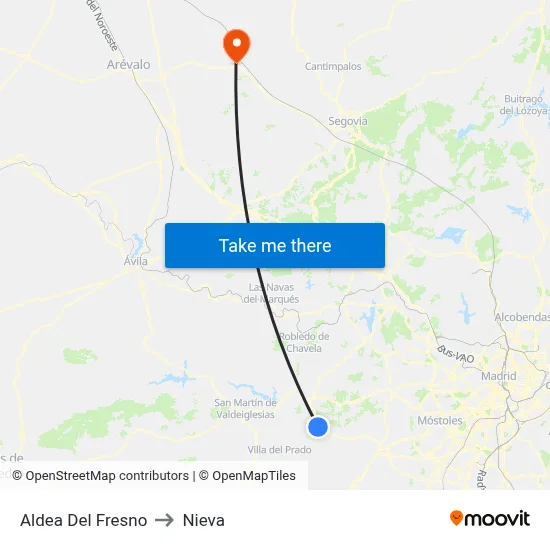Aldea Del Fresno to Nieva map