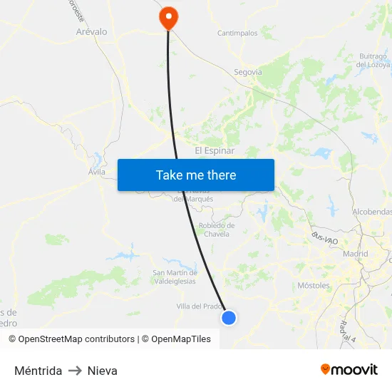 Méntrida to Nieva map