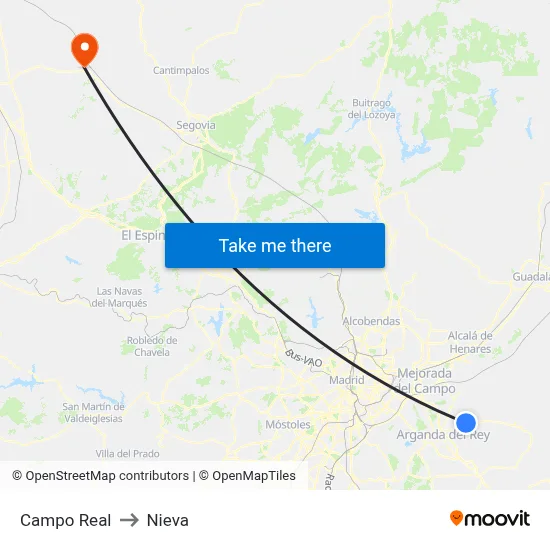 Campo Real to Nieva map