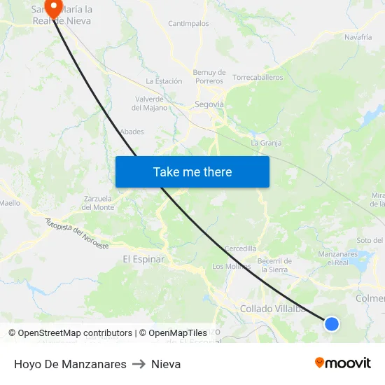 Hoyo De Manzanares to Nieva map