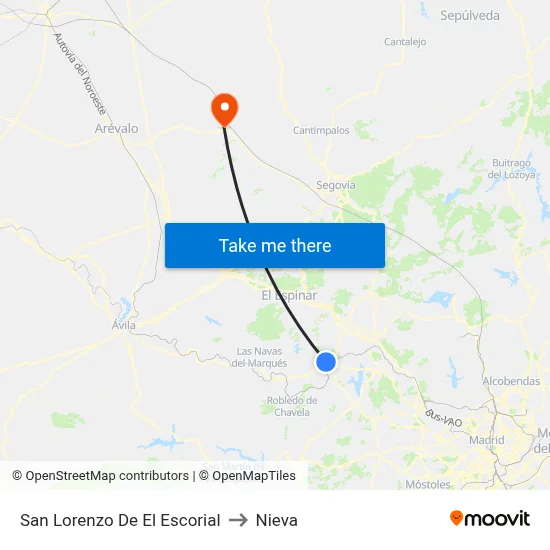 San Lorenzo De El Escorial to Nieva map