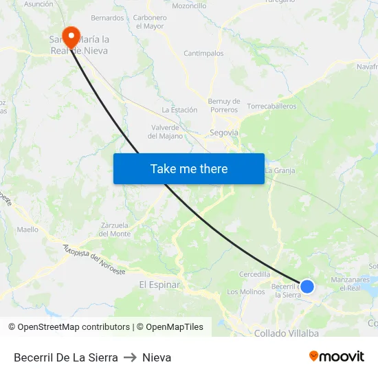 Becerril De La Sierra to Nieva map