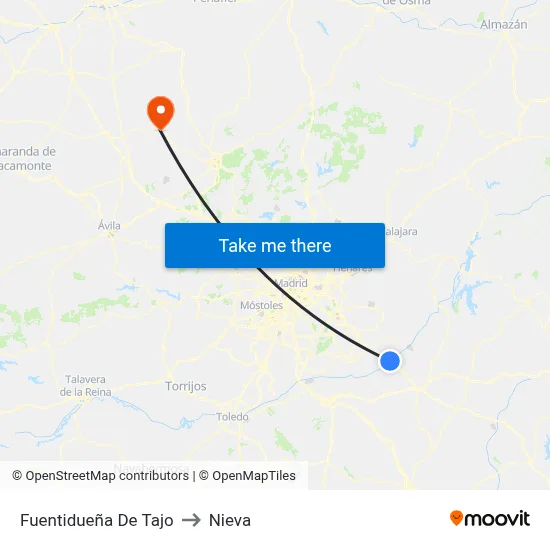 Fuentidueña De Tajo to Nieva map