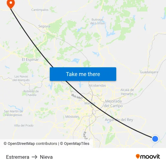 Estremera to Nieva map