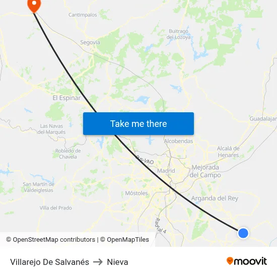 Villarejo De Salvanés to Nieva map
