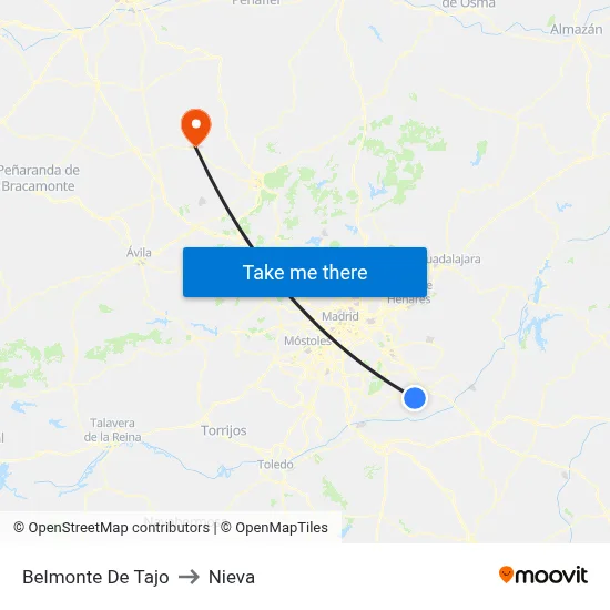 Belmonte De Tajo to Nieva map