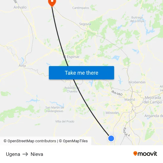 Ugena to Nieva map
