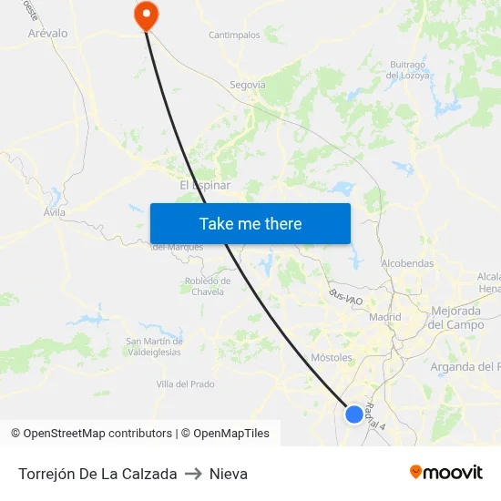 Torrejón De La Calzada to Nieva map