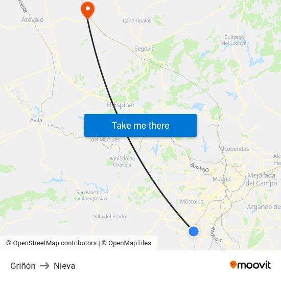 Griñón to Nieva map