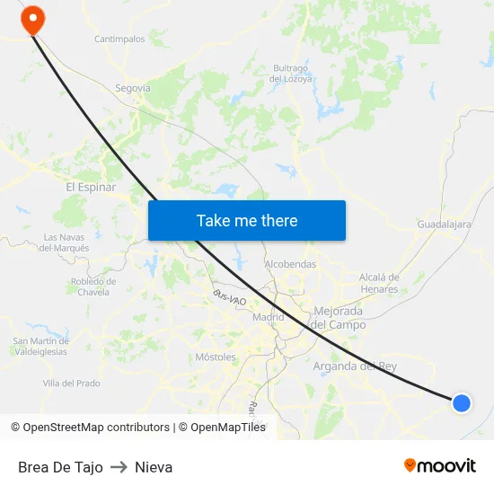 Brea De Tajo to Nieva map