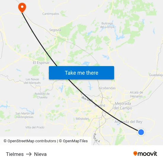 Tielmes to Nieva map