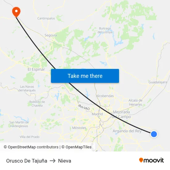 Orusco De Tajuña to Nieva map
