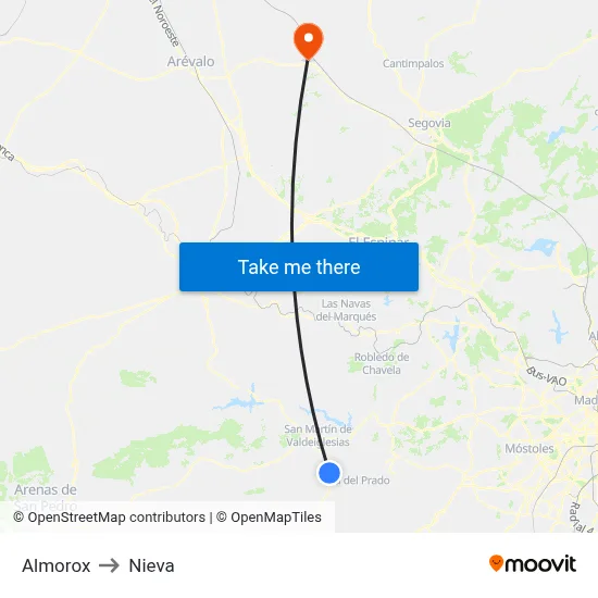 Almorox to Nieva map