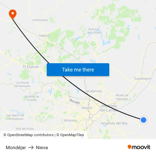 Mondéjar to Nieva map