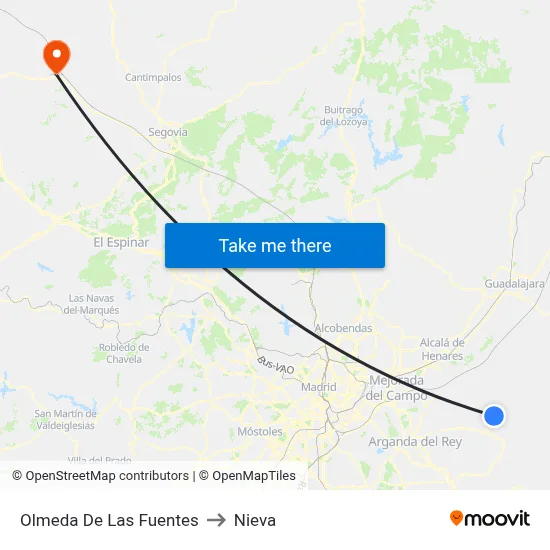 Olmeda De Las Fuentes to Nieva map
