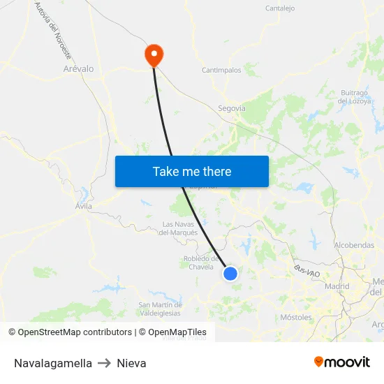 Navalagamella to Nieva map