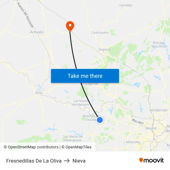 Fresnedillas De La Oliva to Nieva map