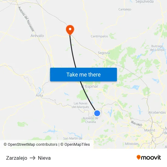 Zarzalejo to Nieva map