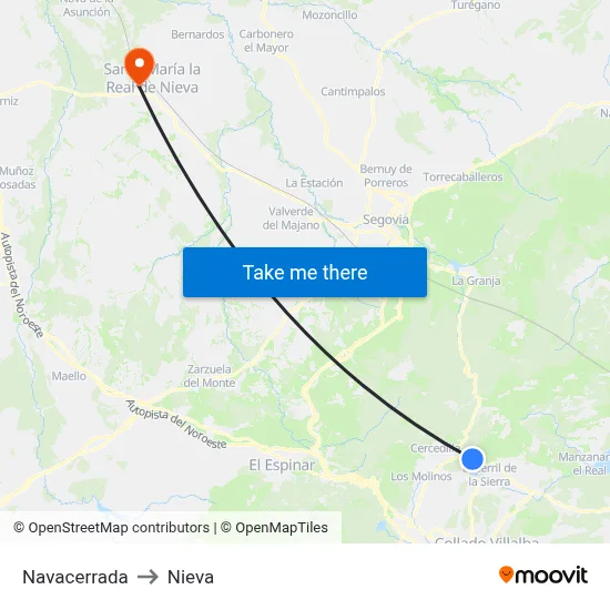 Navacerrada to Nieva map