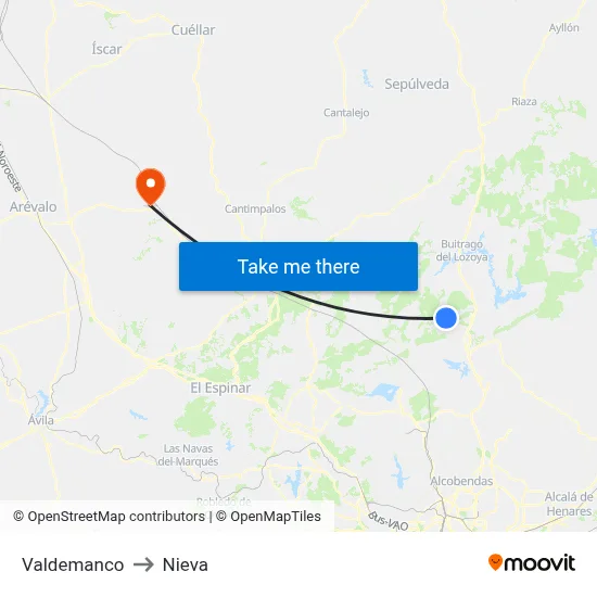 Valdemanco to Nieva map
