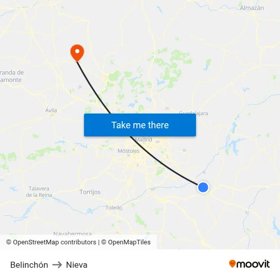 Belinchón to Nieva map