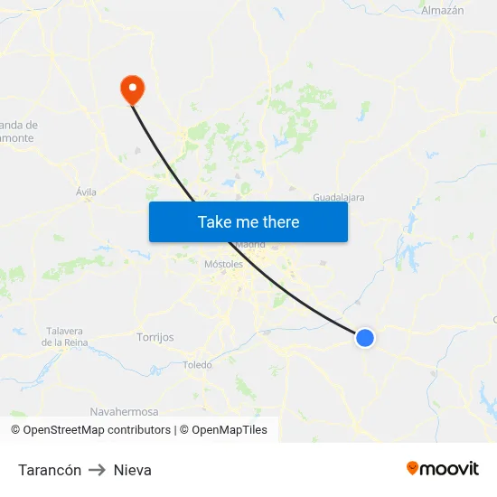 Tarancón to Nieva map