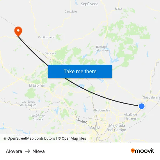 Alovera to Nieva map