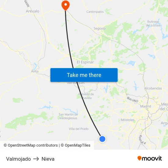 Valmojado to Nieva map