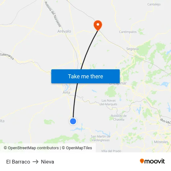 El Barraco to Nieva map