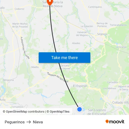 Peguerinos to Nieva map