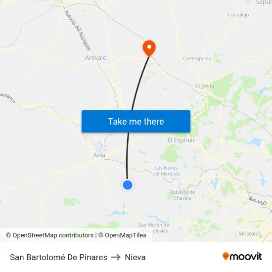 San Bartolomé De Pinares to Nieva map