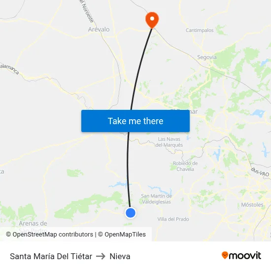 Santa María Del Tiétar to Nieva map