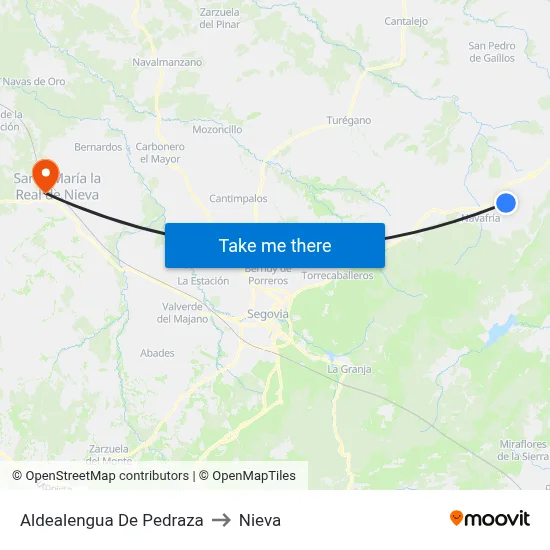 Aldealengua De Pedraza to Nieva map