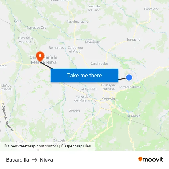 Basardilla to Nieva map