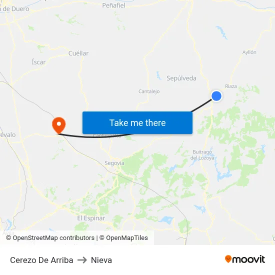 Cerezo De Arriba to Nieva map