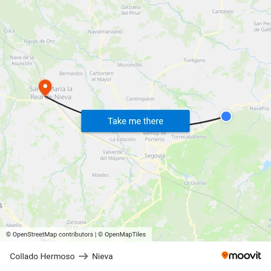 Collado Hermoso to Nieva map