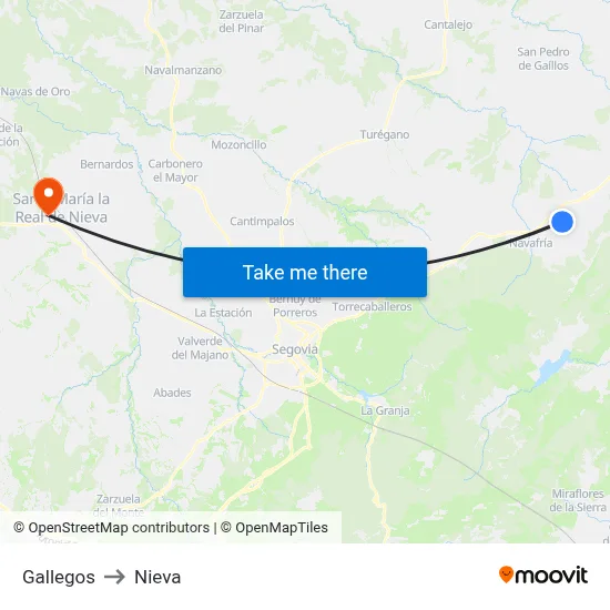 Gallegos to Nieva map