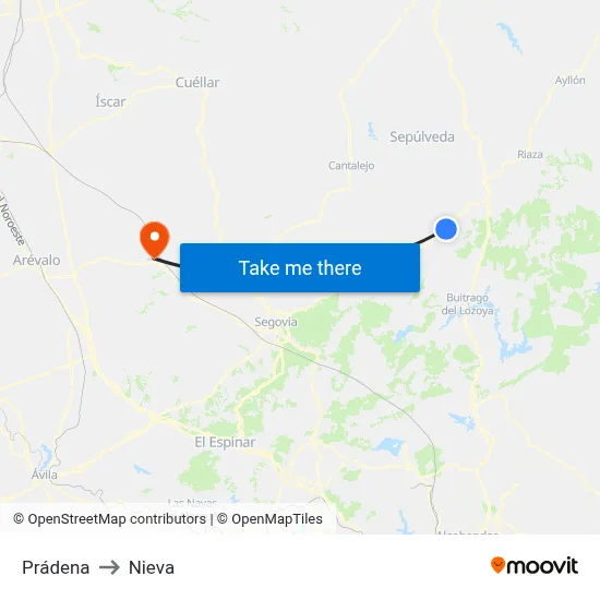 Prádena to Nieva map