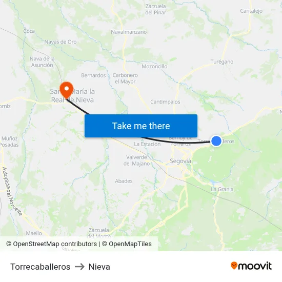 Torrecaballeros to Nieva map