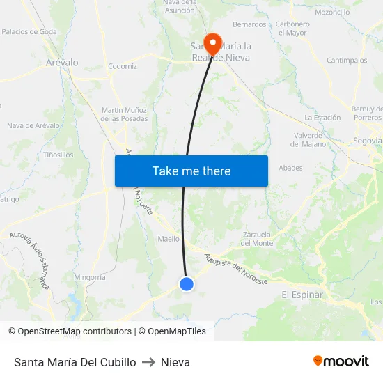 Santa María Del Cubillo to Nieva map