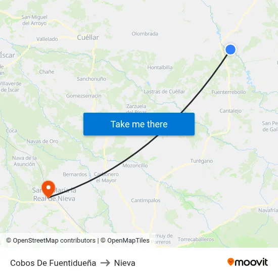 Cobos De Fuentidueña to Nieva map