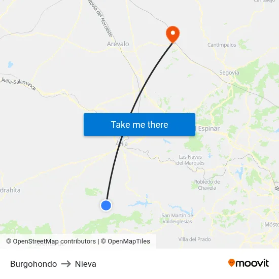 Burgohondo to Nieva map